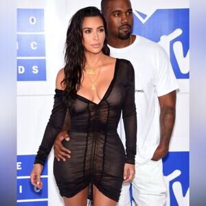 DUYGU AY PARIS Black Bodycon Mini Dress Nude Illusion ASO Kim Kardashian VMAs S